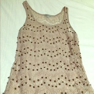 Tan Lace with Beads Top